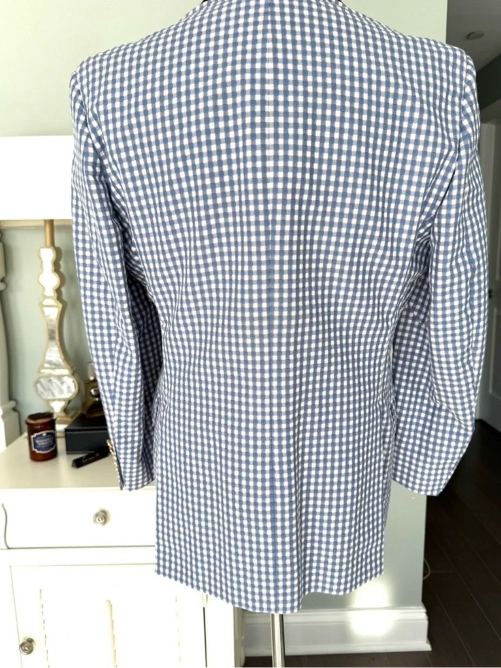 Tom James Gingham Custom Blazer City Signs Mens Sz 42R